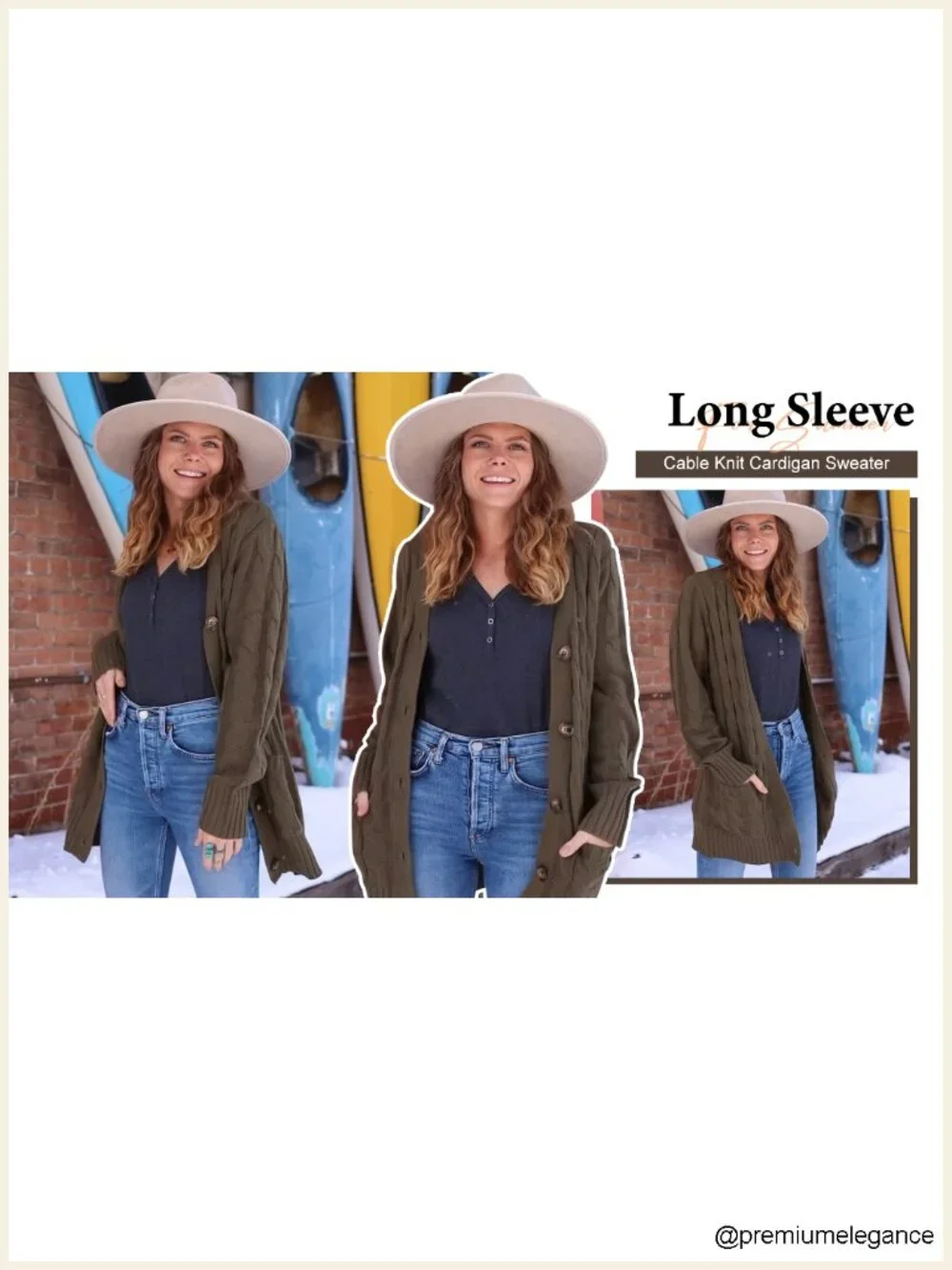 Acrylic Cable Knit Cardigan Sweater Long Sleeve Button Down V-Neck
